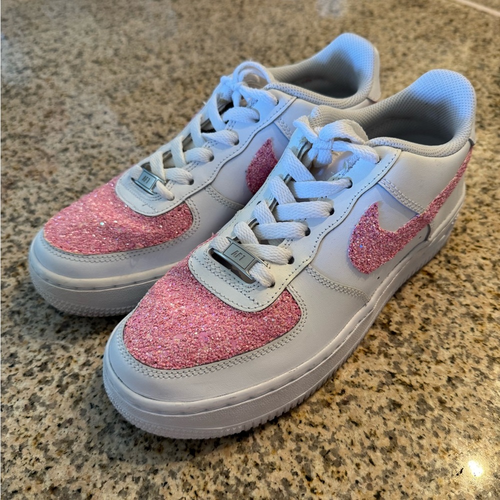 Nike White with Pink Sparkles Athletic Shoes